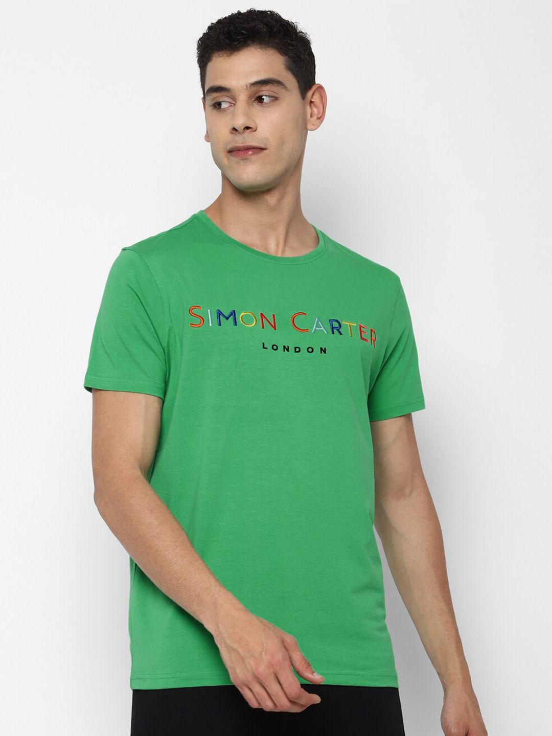 simon carter london men green cotton typography printed t-shirt