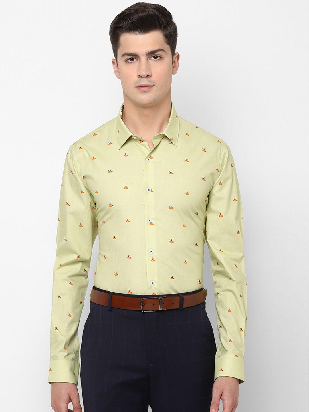 simon carter london men green regular fit printed cotton formal shirt