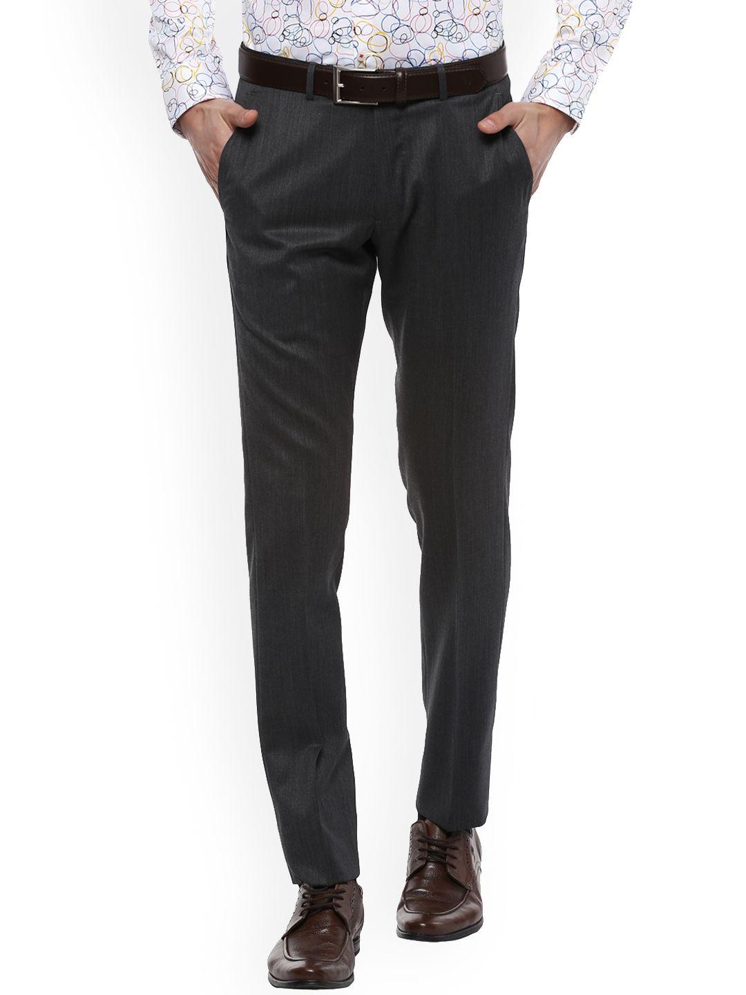 simon carter london men grey slim fit self design formal trousers