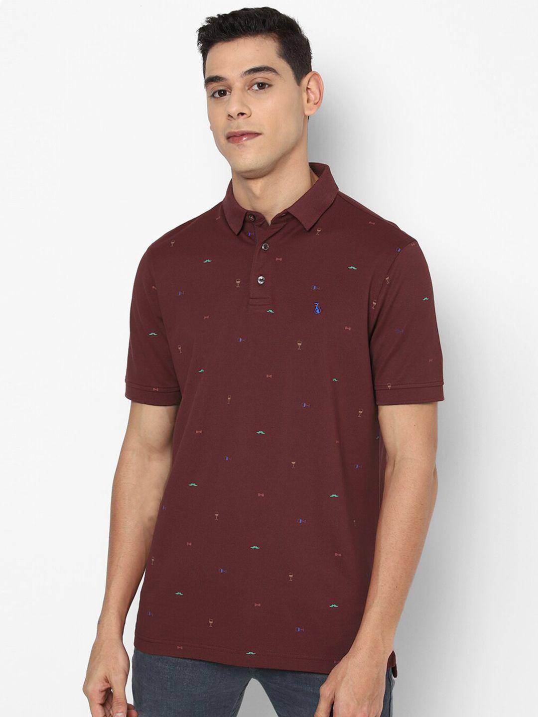 simon carter london men maroon & blue printed polo collar slim fit t-shirt