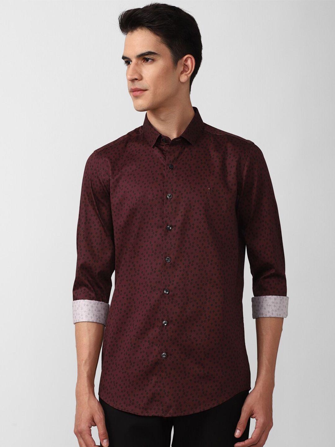 simon carter london men maroon slim fit printed pure cotton casual shirt