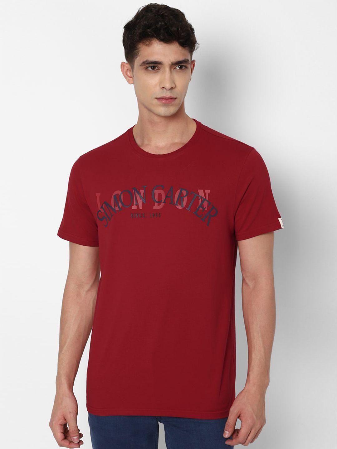 simon carter london men maroon typography printed slim fit t-shirt