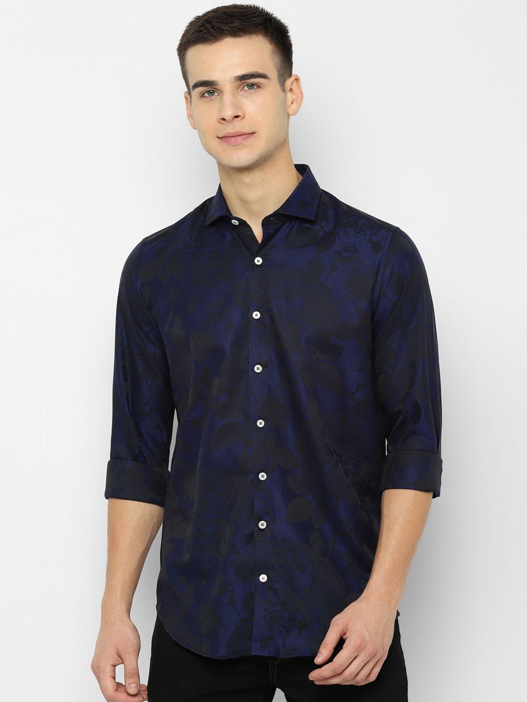 simon carter london men navy blue & black slim fit printed casual shirt