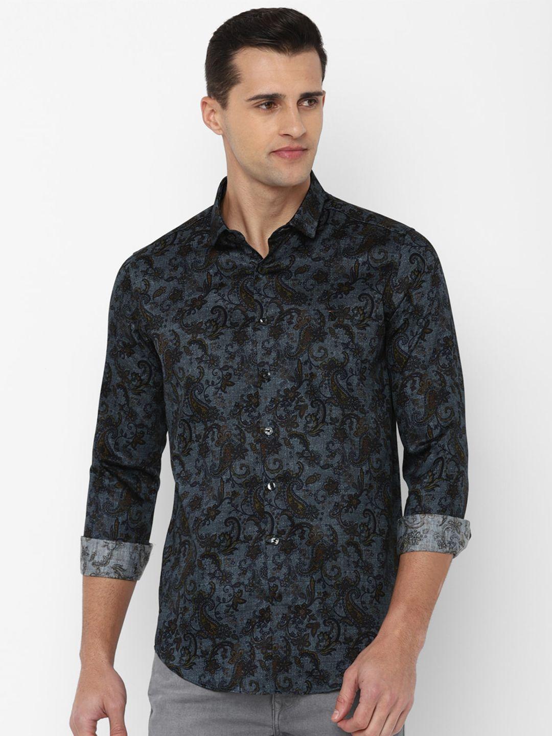 simon carter london men navy blue slim fit floral printed casual shirt