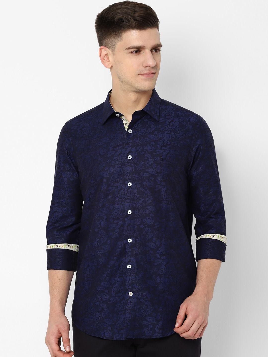 simon carter london men navy blue slim fit printed casual shirt