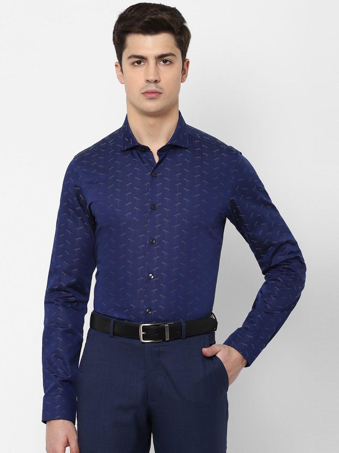 simon carter london men navy blue slim fit printed formal shirt