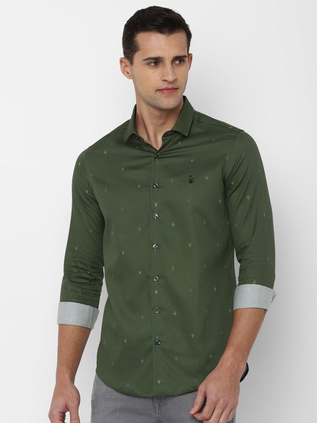 simon carter london men olive green slim fit printed casual shirt