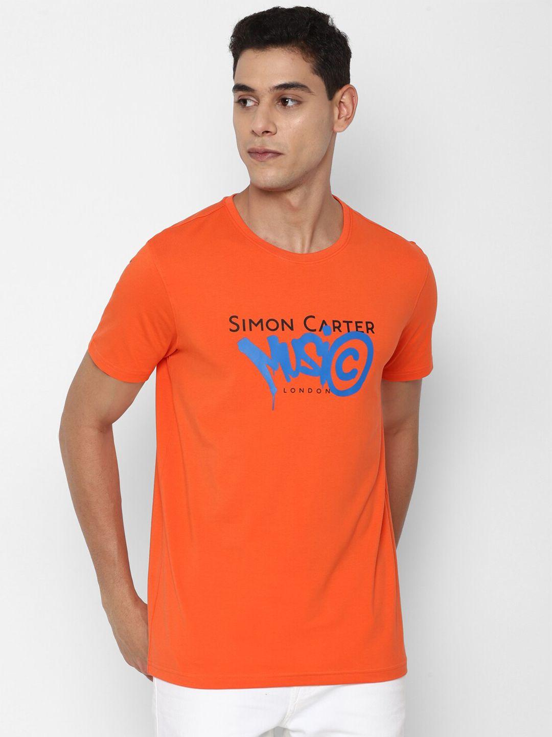 simon carter london men orange typography printed slim fit t-shirt