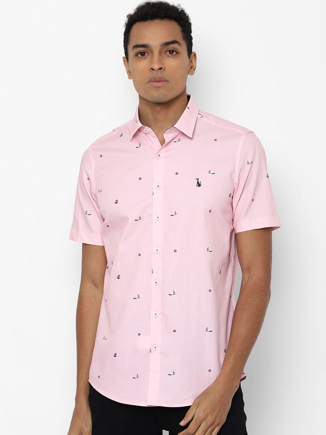 simon carter london men pink slim fit opaque printed casual shirt