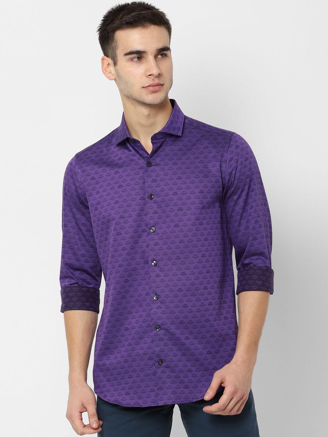 simon carter london men purple slim fit printed casual shirt