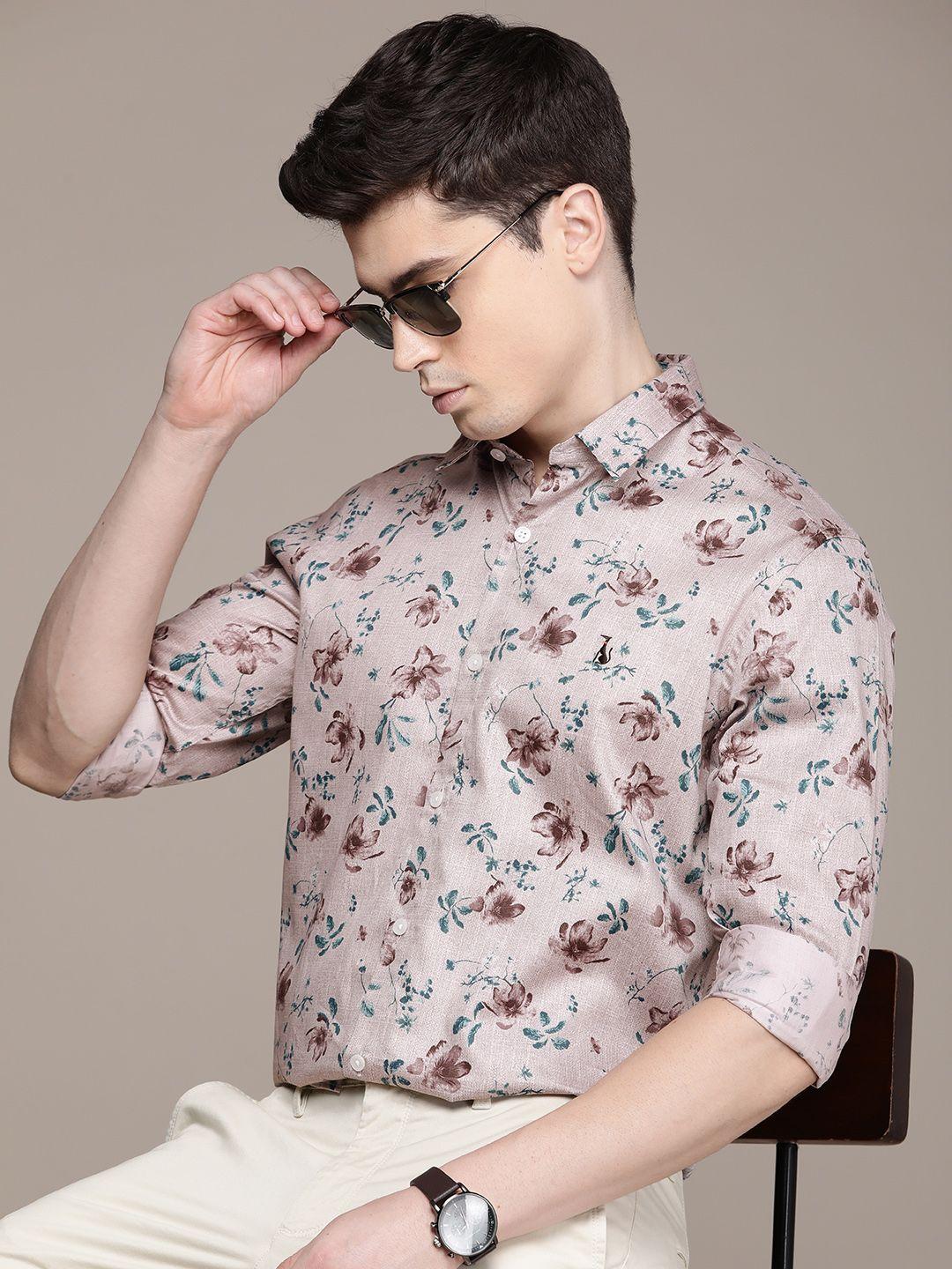 simon carter london men slim fit floral printed pure cotton casual shirt