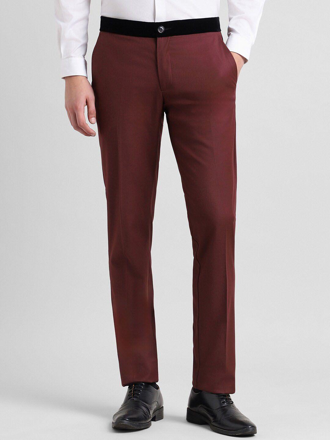 simon carter london men slim fit mid-rise formal trousers