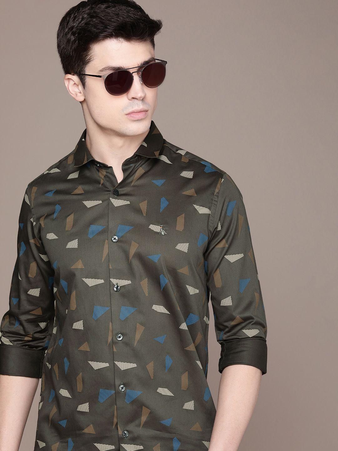 simon carter london men slim fit opaque printed casual shirt