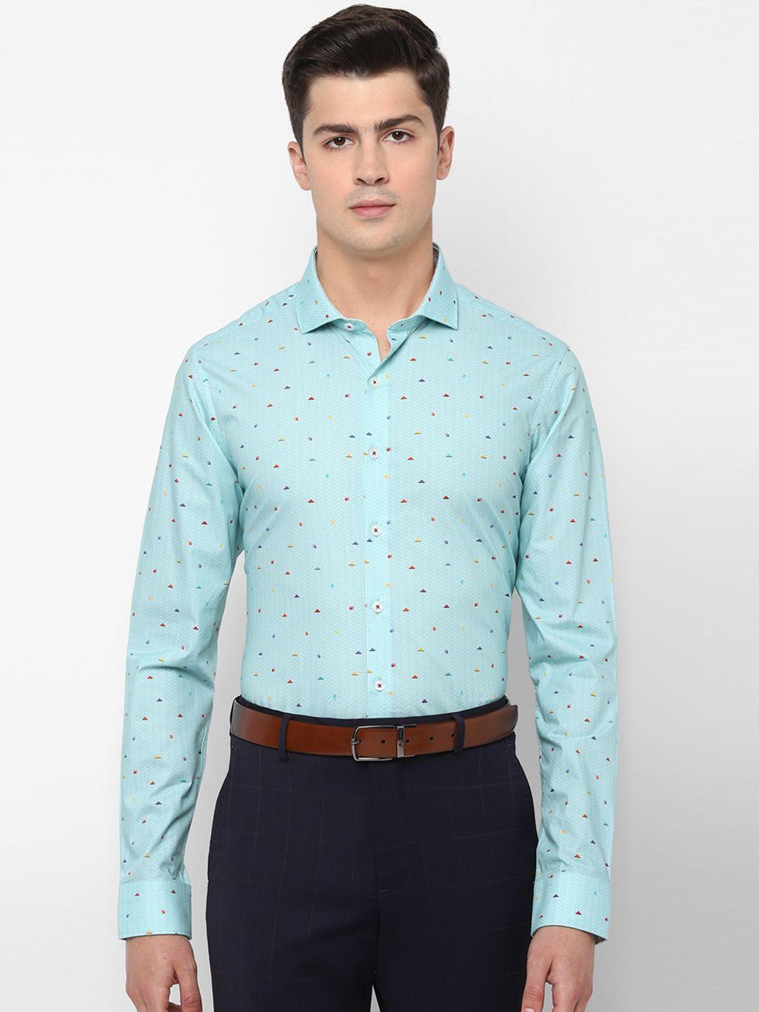 simon carter london men turquoise blue & red slim fit printed formal shirt
