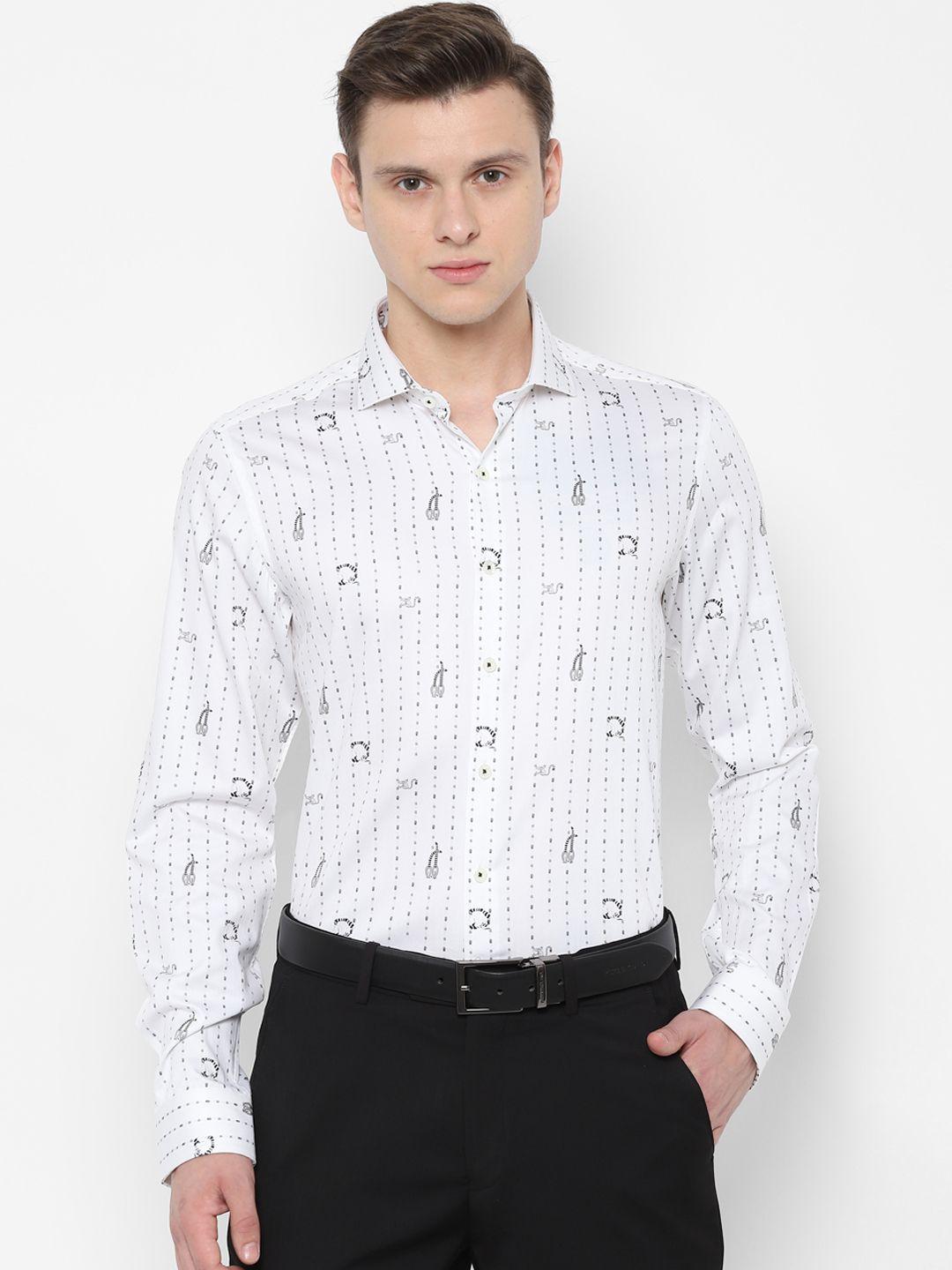 simon carter london men white & black slim fit printed formal shirt