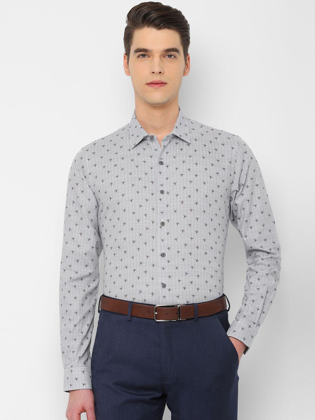 simon carter london men white & grey regular fit printed formal shirt