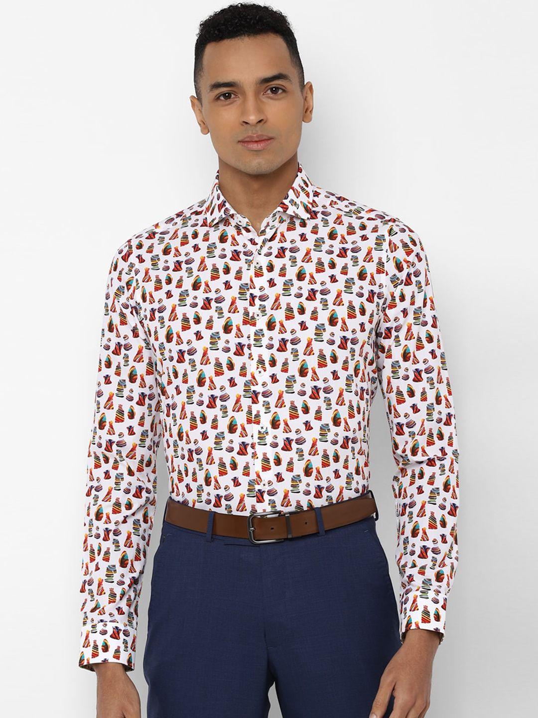 simon carter london men white & multicoloured slim fit printed casual shirt