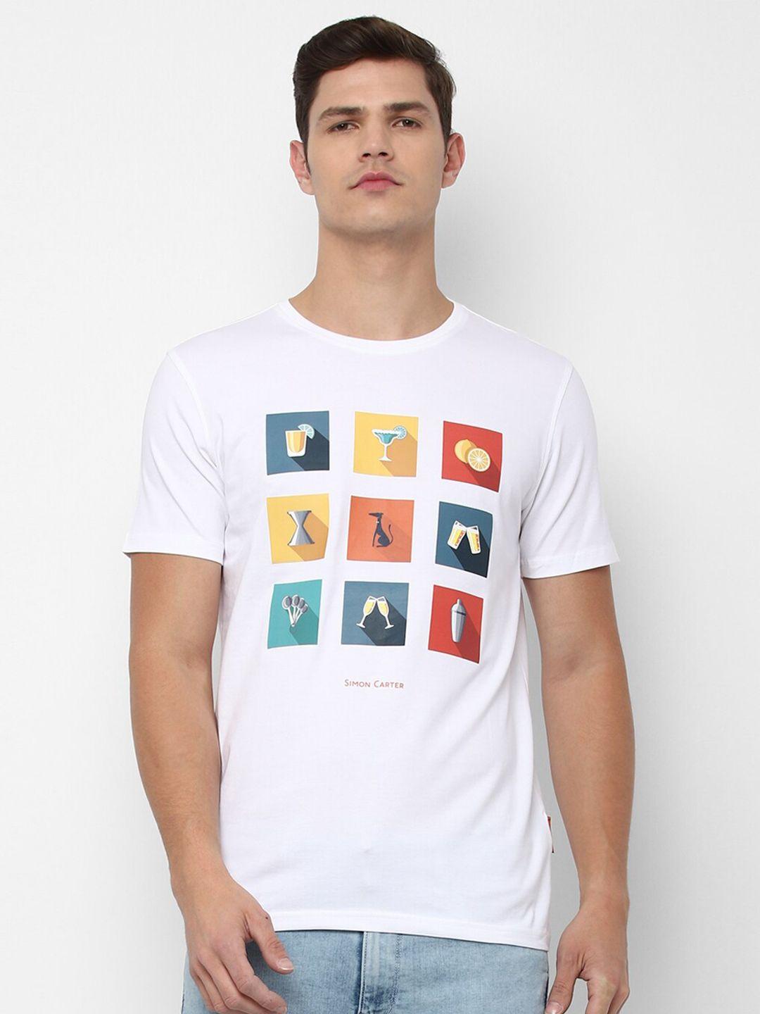 simon carter london men white printed slim fit cotton t-shirt