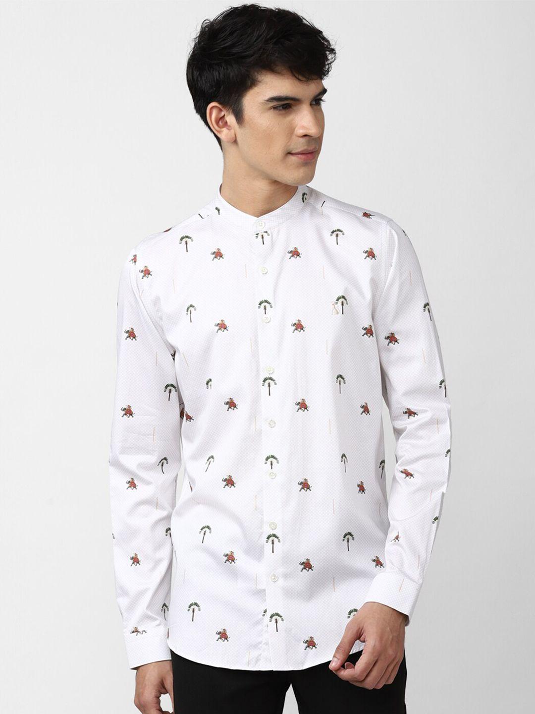 simon carter london men white slim fit printed casual shirt