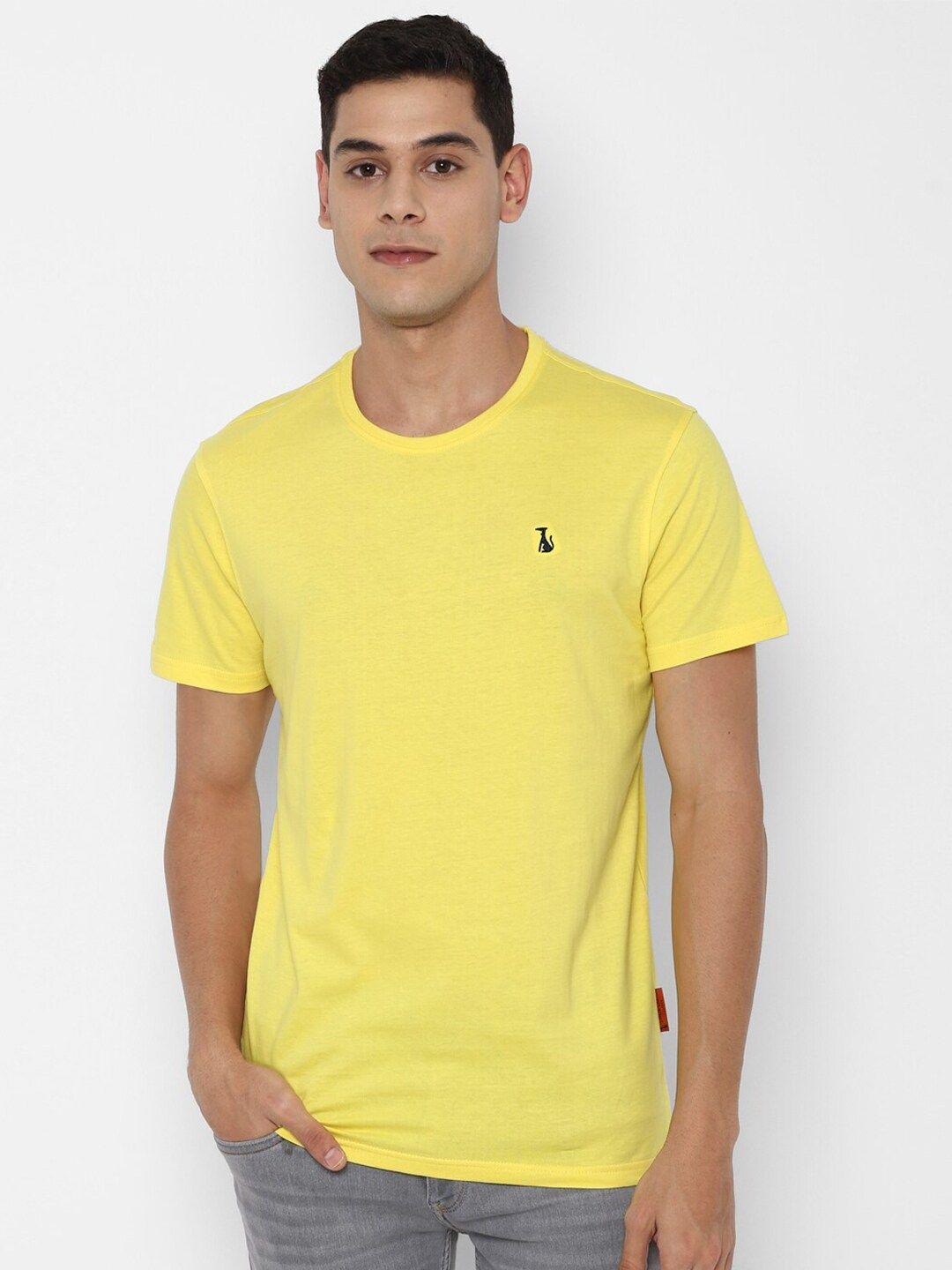 simon carter london men yellow slim fit pure cotton t-shirt