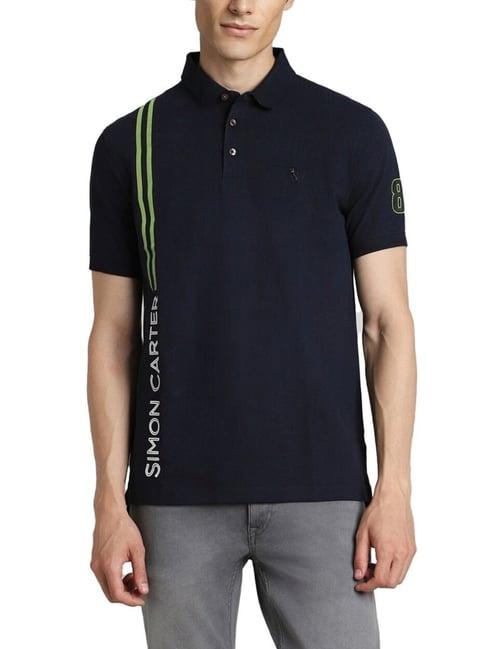 simon carter london navy printed slim fit polo t-shirt