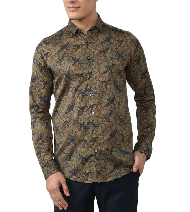 simon carter london olive printed slim fit shirt