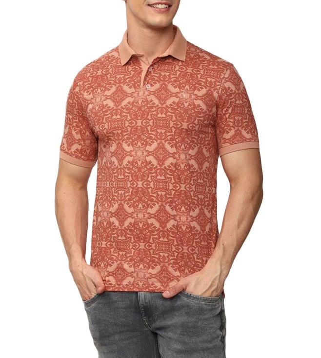 simon carter london peach printed slim fit polo t-shirt