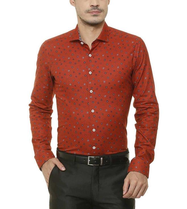 simon carter london red regular fit printed shirt