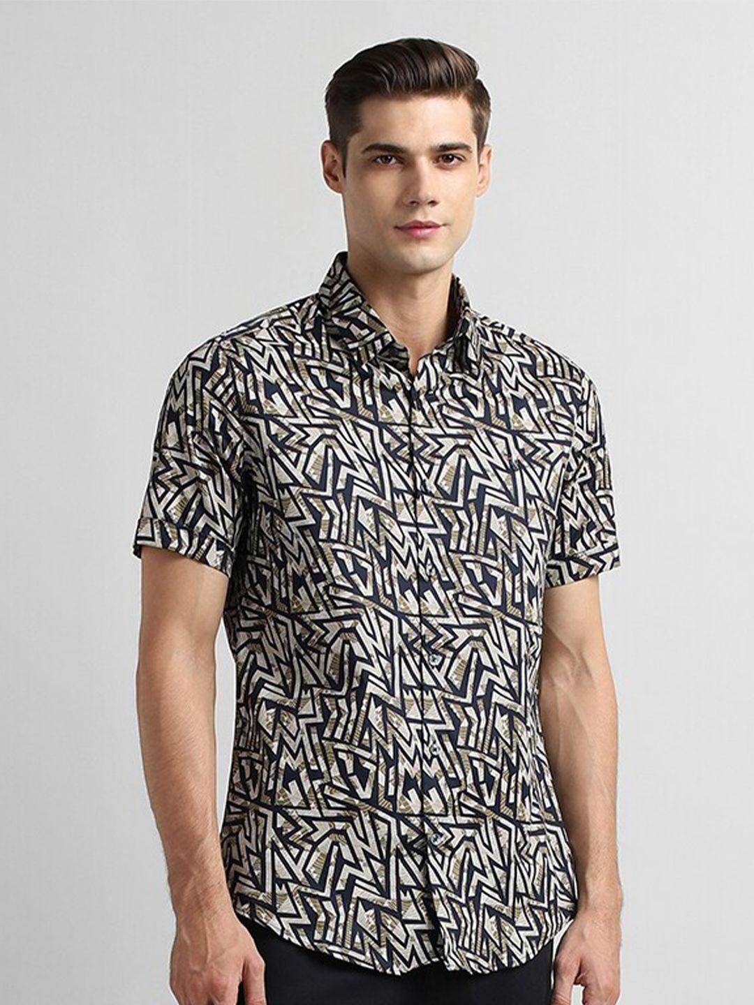 simon carter london slim fit abstract printed pure cotton casual shirt