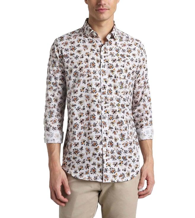 simon carter london white printed slim fit shirt