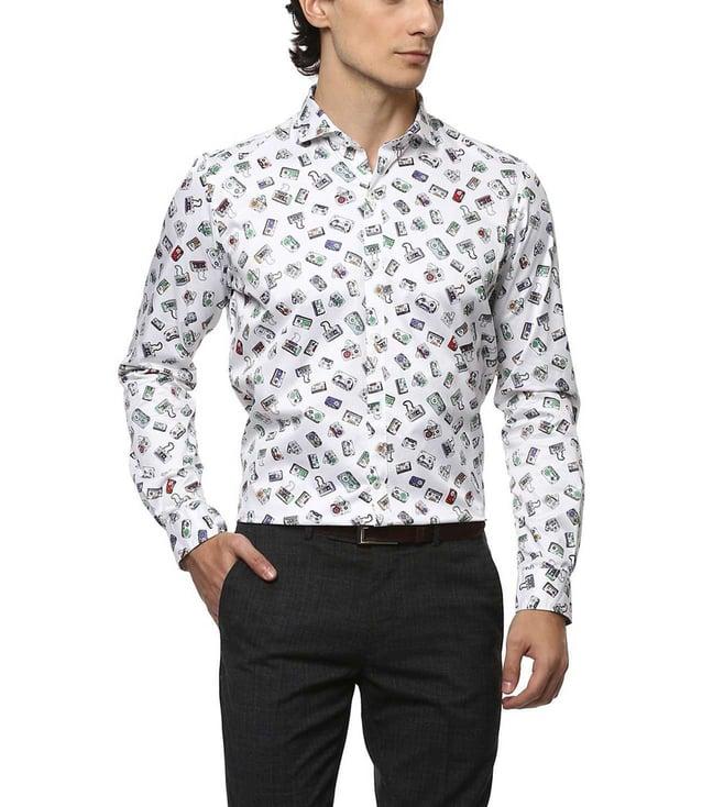 simon carter london white regular fit printed shirt