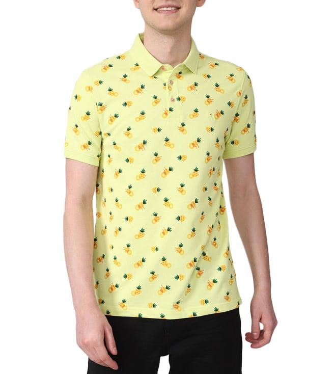 simon carter london yellow printed slim fit polo t-shirt