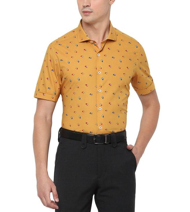 simon carter london yellow printed slim fit shirt