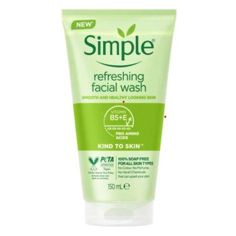simple kind to skin refreshing facial wash | for all skin types | no soap, no added perfume, no harsh chemicals, no artificial color, no alcohol and no parabens (150 ml)