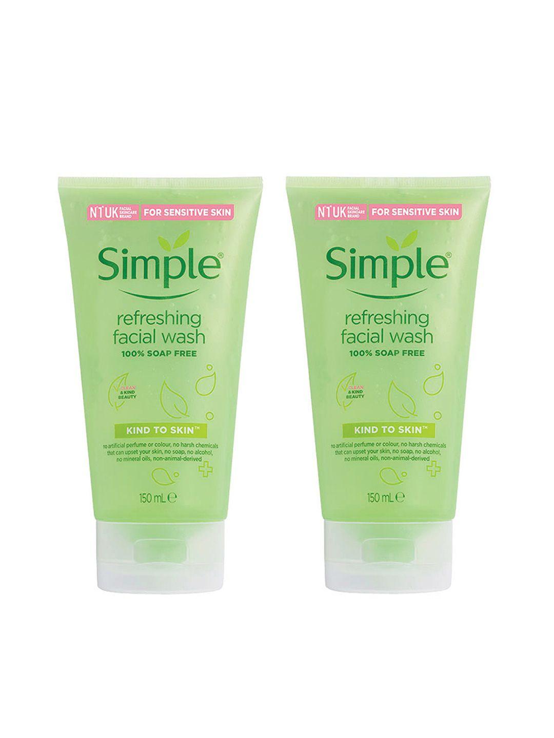simple set of 2 kind to skin soap-free refreshing facial washes