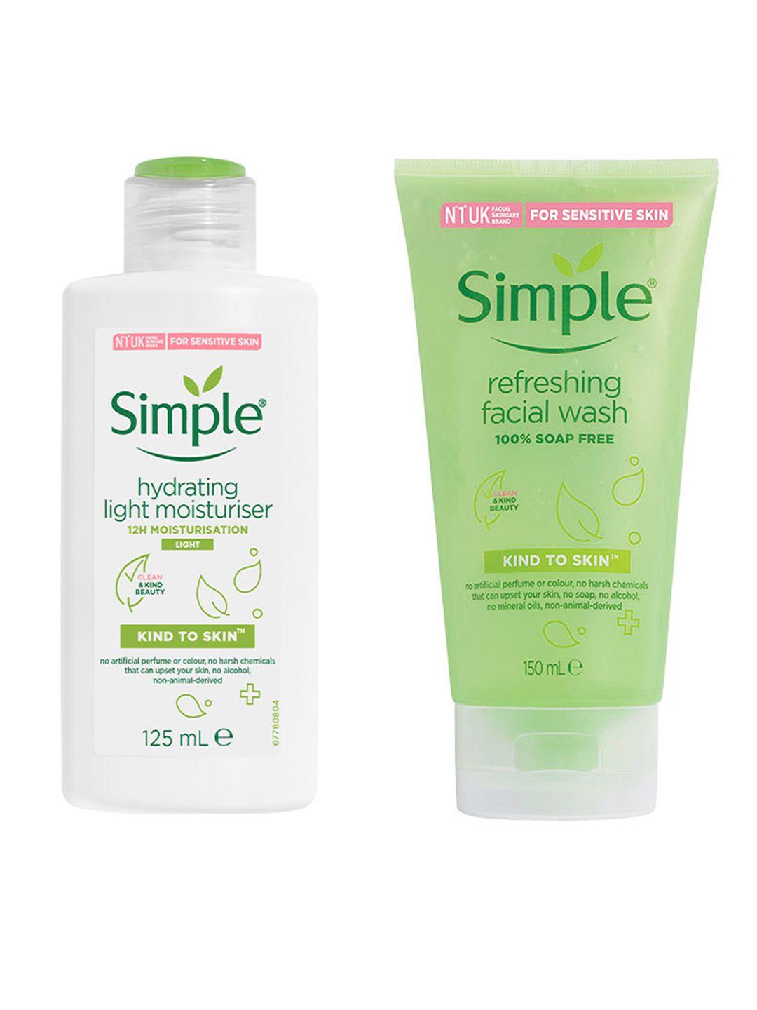 simple set of kind to skin refreshing facial wash & hydrating light moisturiser