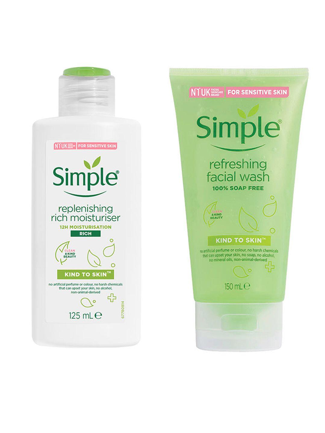 simple set of kind to skin replenishing rich moisturiser & facial wash