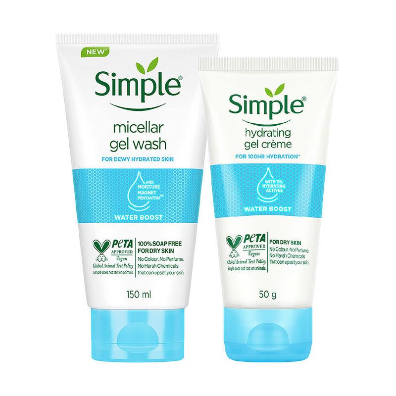 simple water boost micellar facial wash + hydrating gel creme