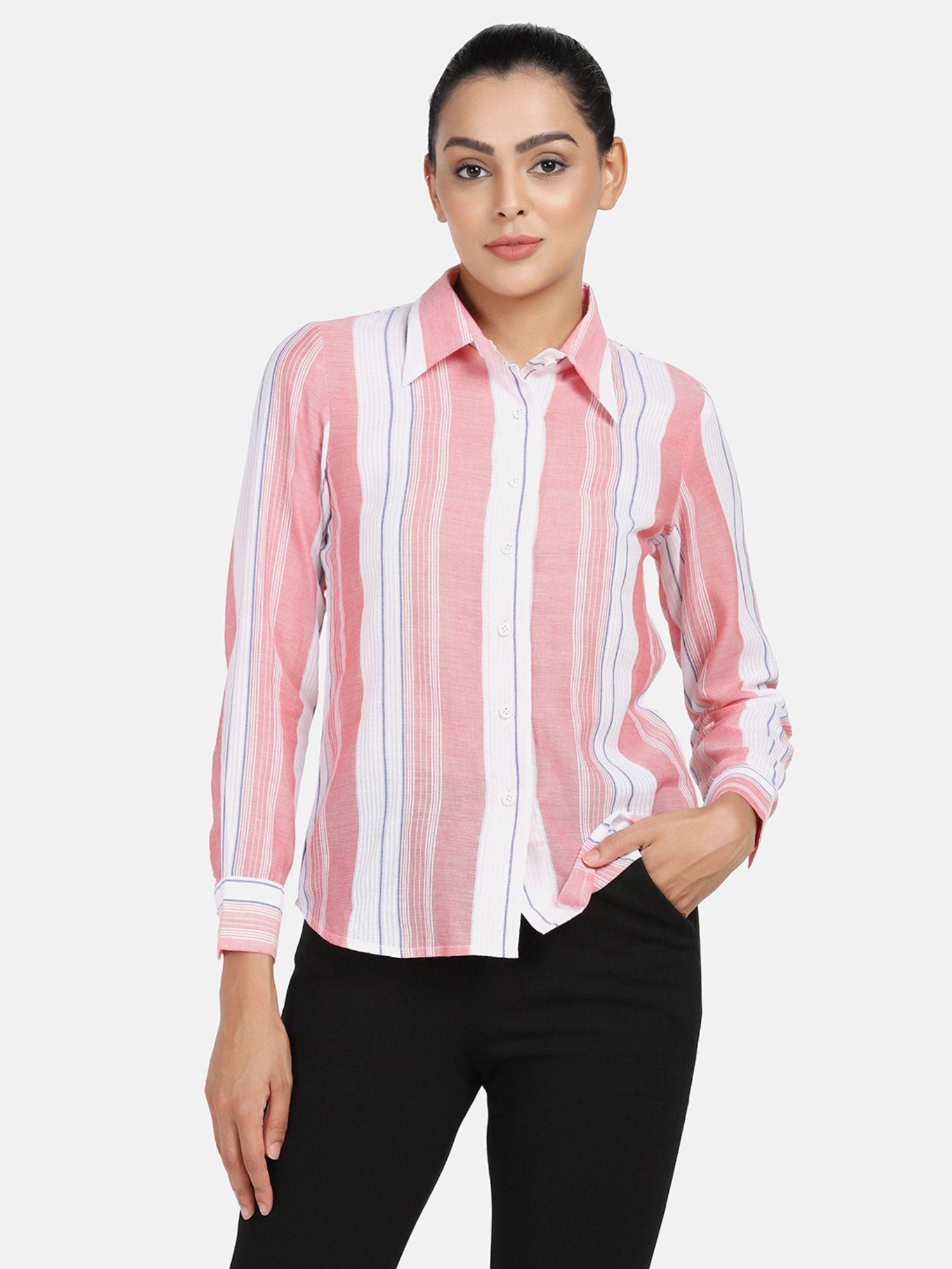 simple collared shirt - peach stripes fabric