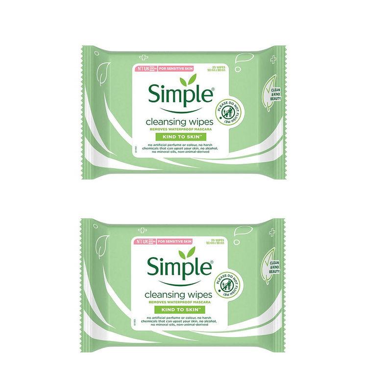 simple kind to skin cleansing facial wipes (pack of 2 )