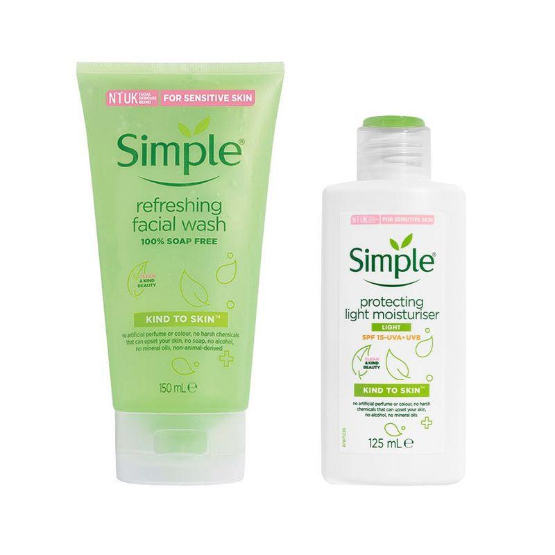 simple kind to skin refreshing facial wash + protecting light moisturiser