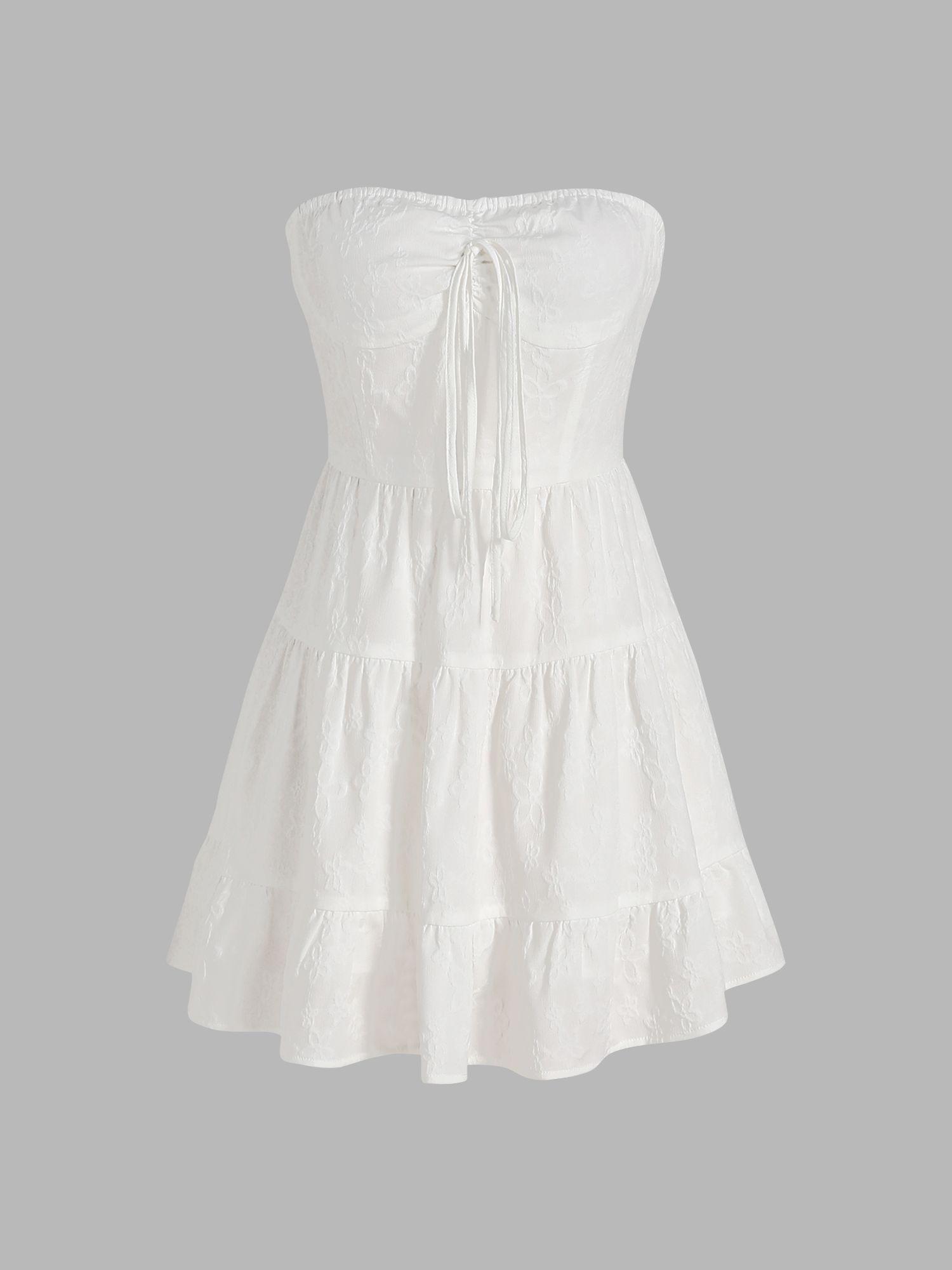 simple magic strapless eyelet mini dress