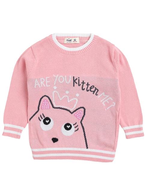 simply kids pink self design full sleeves sweater