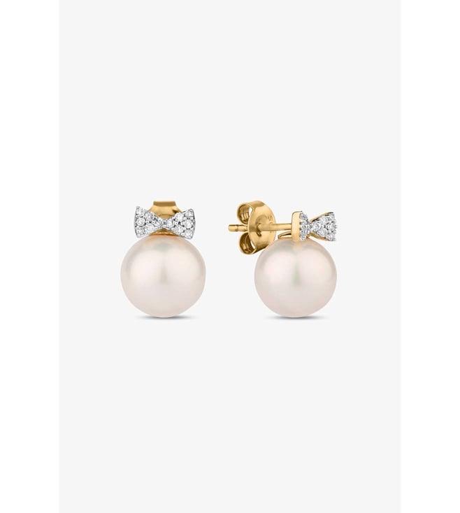 simsum jewellery yellow pearl with a bow studs