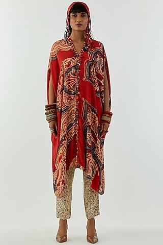 sindoor red printed tunic set