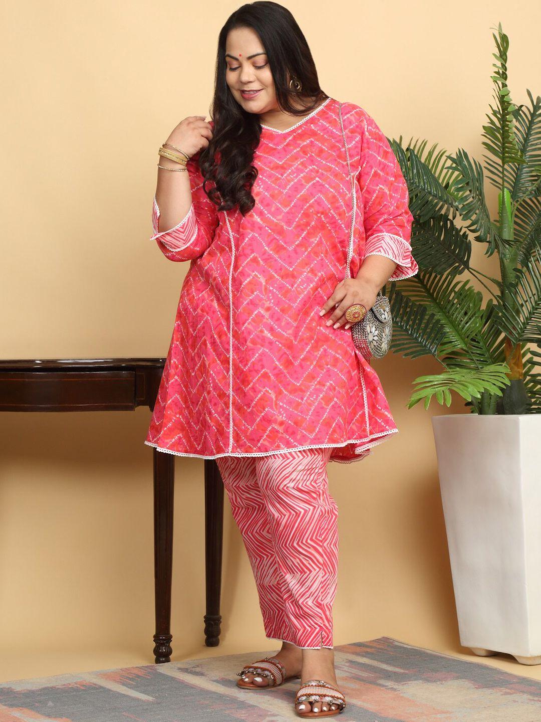 sindrellastorie plus size printed a-line pure cotton kurta with trousers