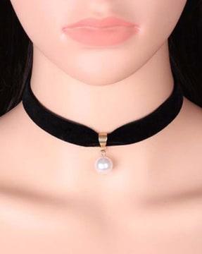 single pearl black choker necklace