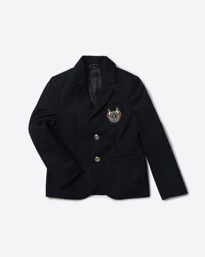 single-breasted blazer with brand applique