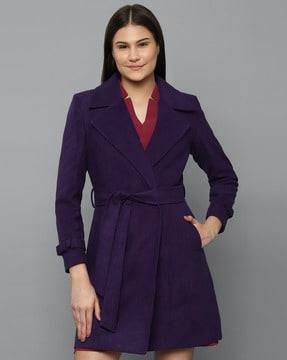 single-breasted long peacoat with waist tie-up