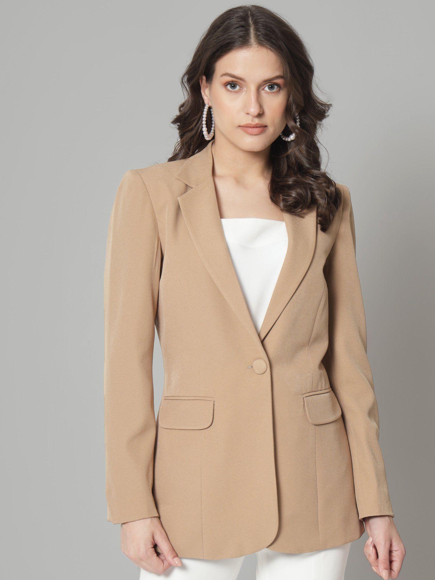 single button notch collar blazer - beige